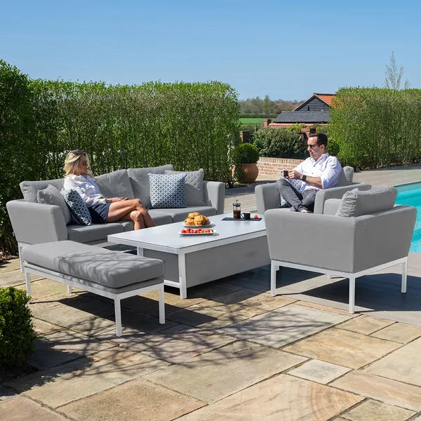 Outdoor Fabric Pulse Left Handed Corner Dining Set with Rising Table - Flanelle