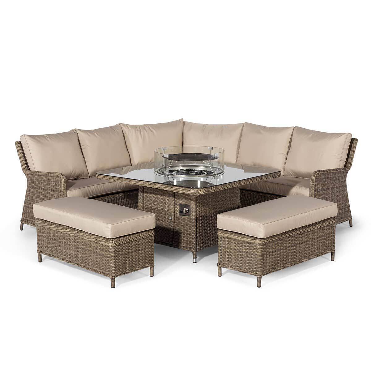 HomHomeflair – Winchester Royal Rattan Corner Dining Sofa Set with Firepit