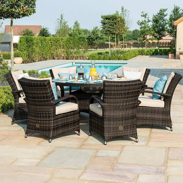 Texas 6 Seat Rectangular Rattan Dining Set with Ice Bucket - Grey