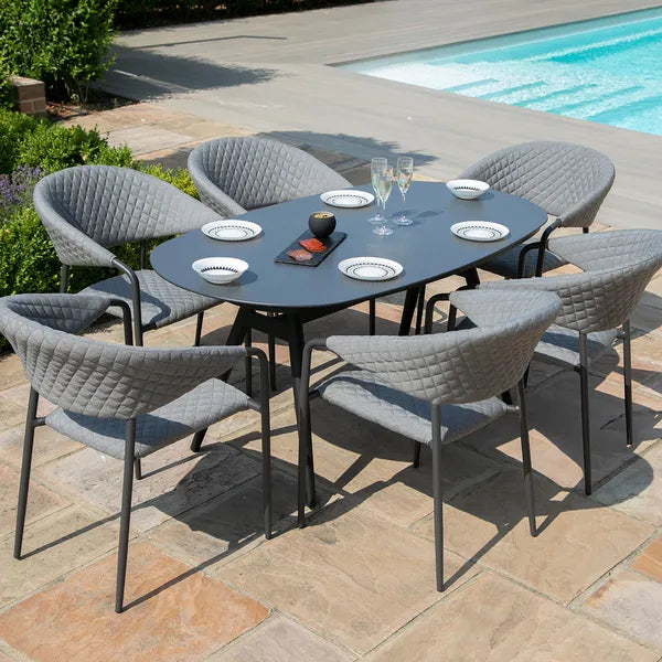 Outdoor Fabric Pebble 8 Seat Rectangular Dining Set