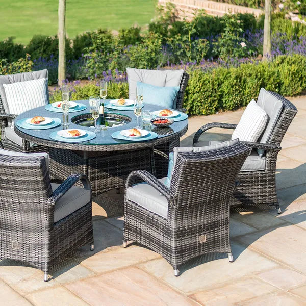 Texas 6 Seat Rectangular Rattan Dining Set with Ice Bucket - Grey