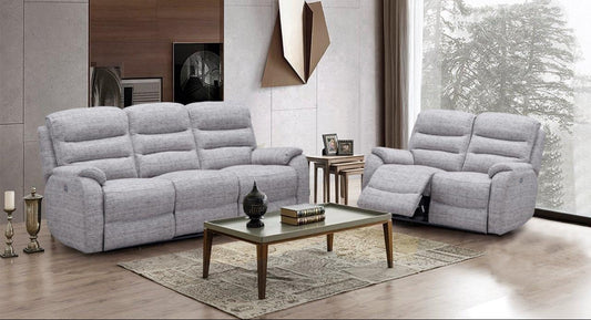 Como Electric Recliner 3 + 2 Seater Fabric Sofas in Pale Grey - Homeflair