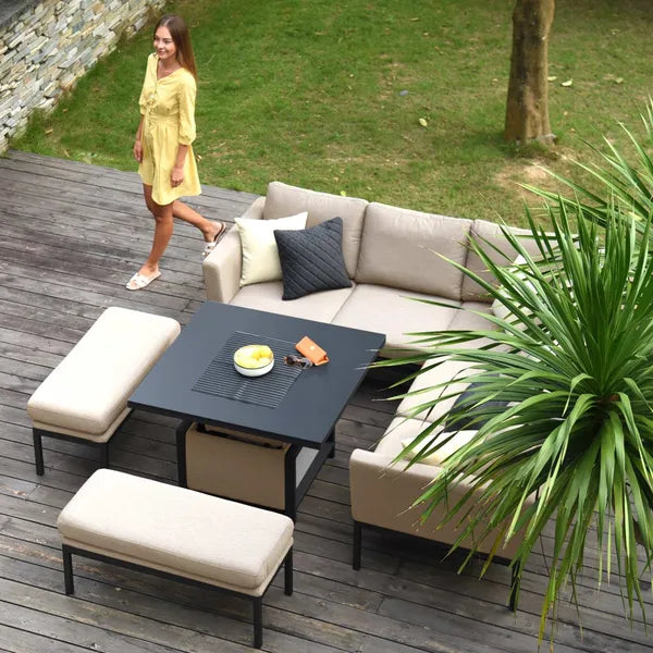 Outdoor Fabric Pulse Left Handed Corner Dining Set with Rising Table - Flanelle