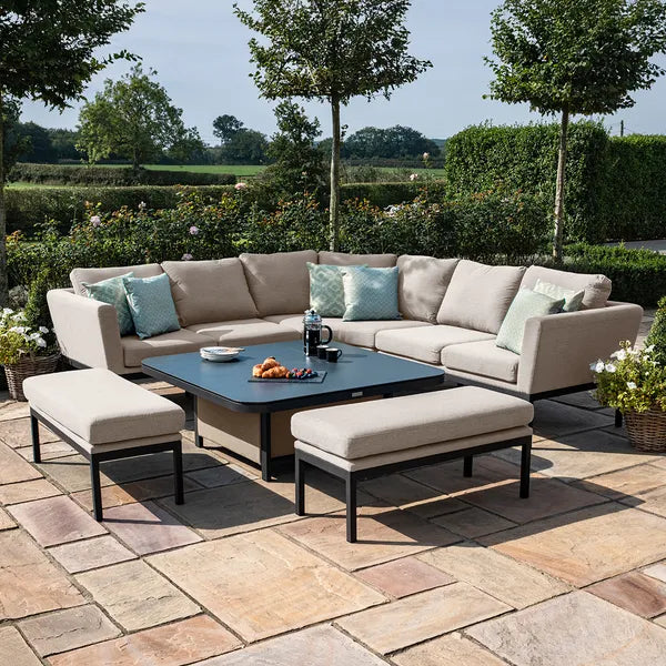 Outdoor Fabric Pulse Left Handed Corner Dining Set with Rising Table - Flanelle