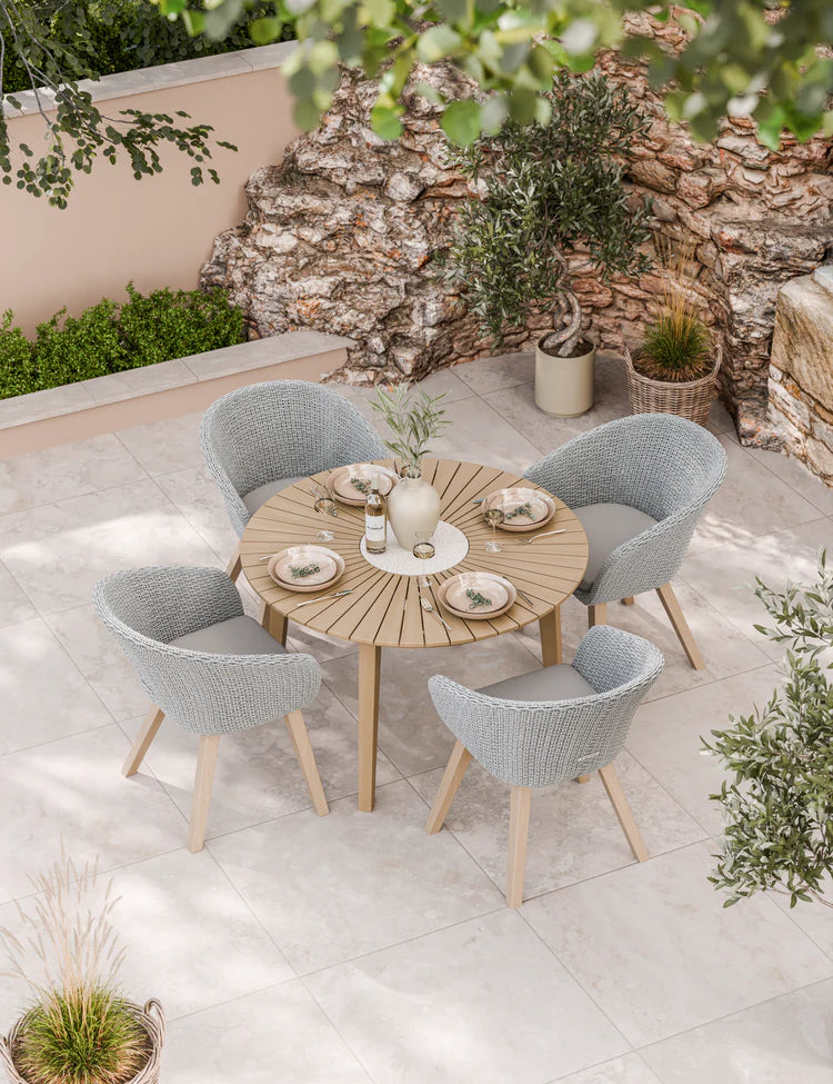 Roma 4 Seater Round Sunray with Terrazzo Insert Dining Set with Sol Dining Chairs