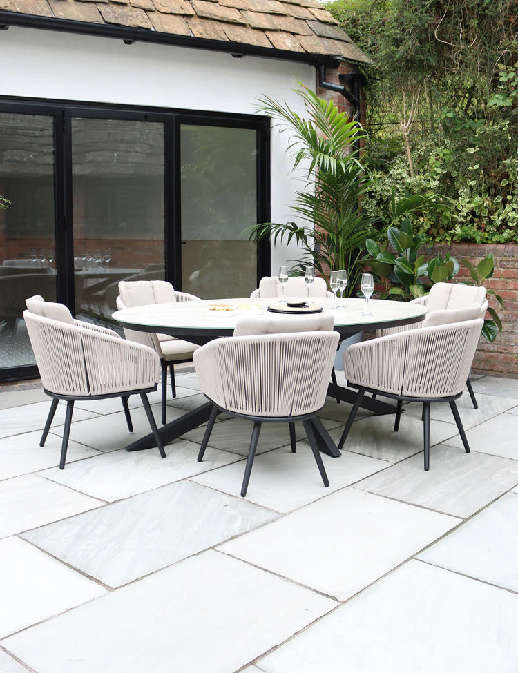 Bali 6 Seater Ellipse Ceramic Glass Dining Set with Bali Rope Chairs