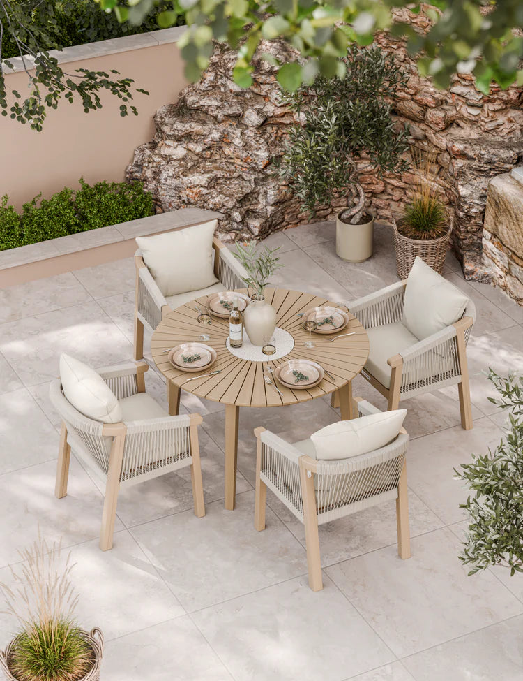 Roma 4 Seater Round Sunray with Terrazzo Insert Dining Set with Roma Dining Chairs