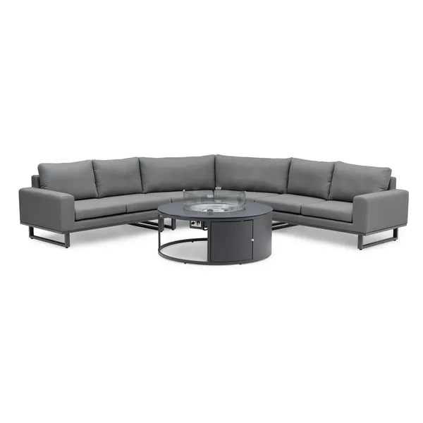 Outdoor Fabric Ethos Grande Corner Sofa Set with Round Fire Pit Table - Oatmeal