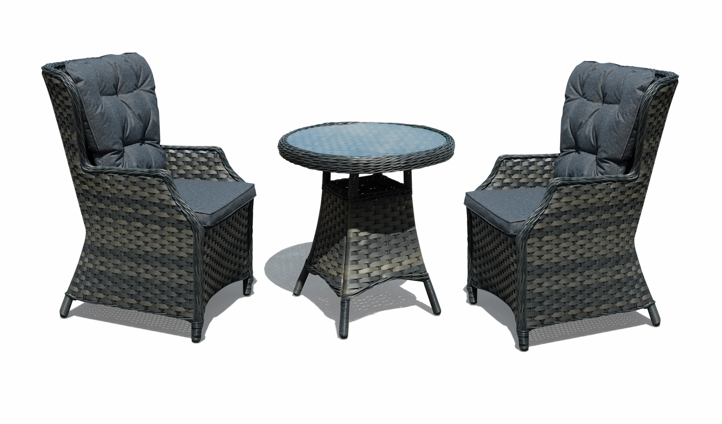 NEW Tammy Rattan Garden Grey Bistro Set Table + 2 Chairs