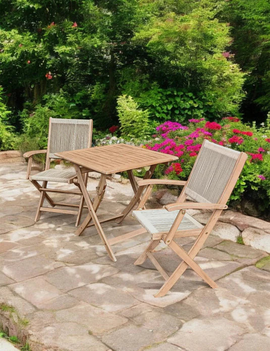 London 2 Seater Square Folding Bistro Set with London Rope Folding Armchairs
