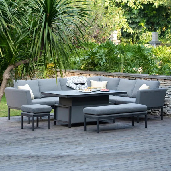 Outdoor Fabric Pulse Left Handed Corner Dining Set with Rising Table - Flanelle