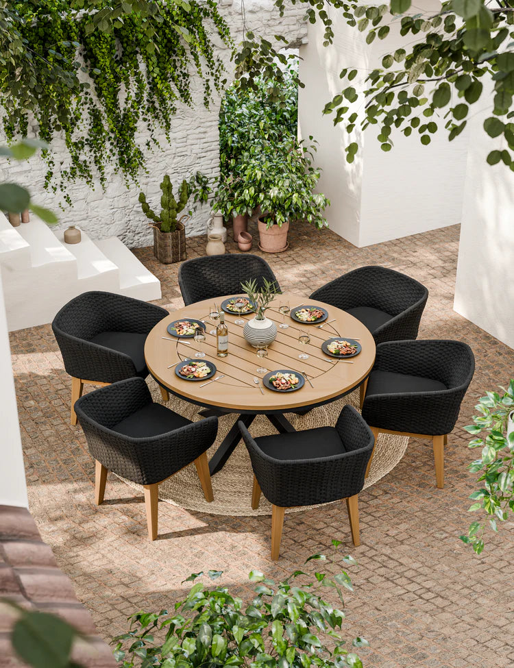Tuscany 6 Seater Round Dining Set with Eden Night Dining Chairs