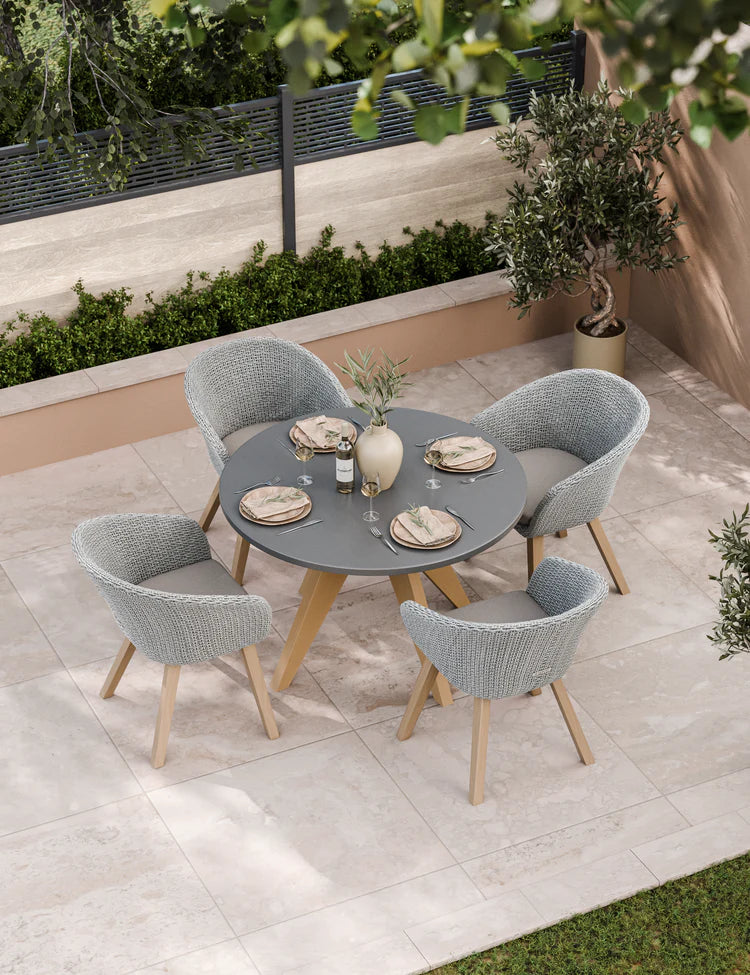 Luna 4 Seater Round Concrete Dining Set with Sol Rattan Dining Chairs