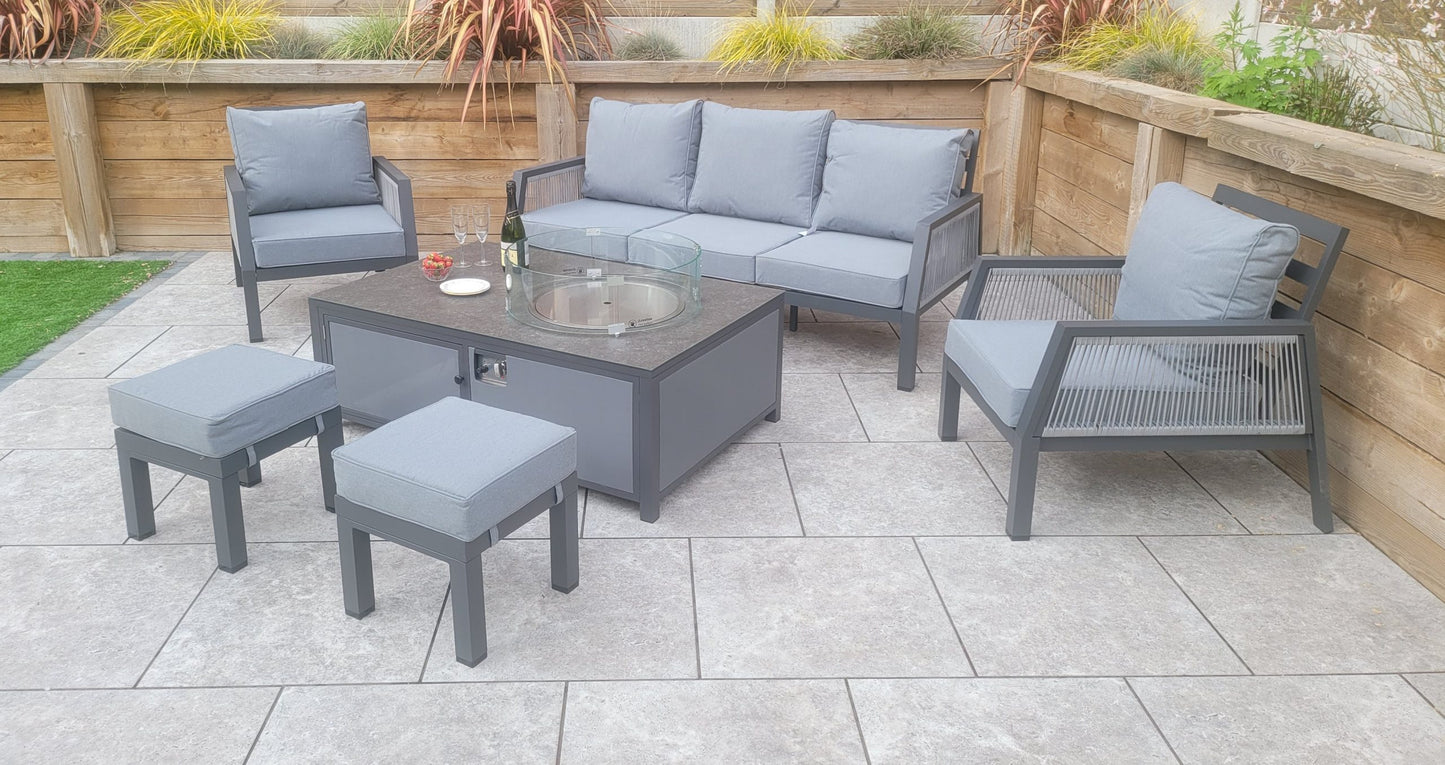 Bettina 3 Seater + 2 Armchairs + 2 Stools with Firepit Table | Bett0427