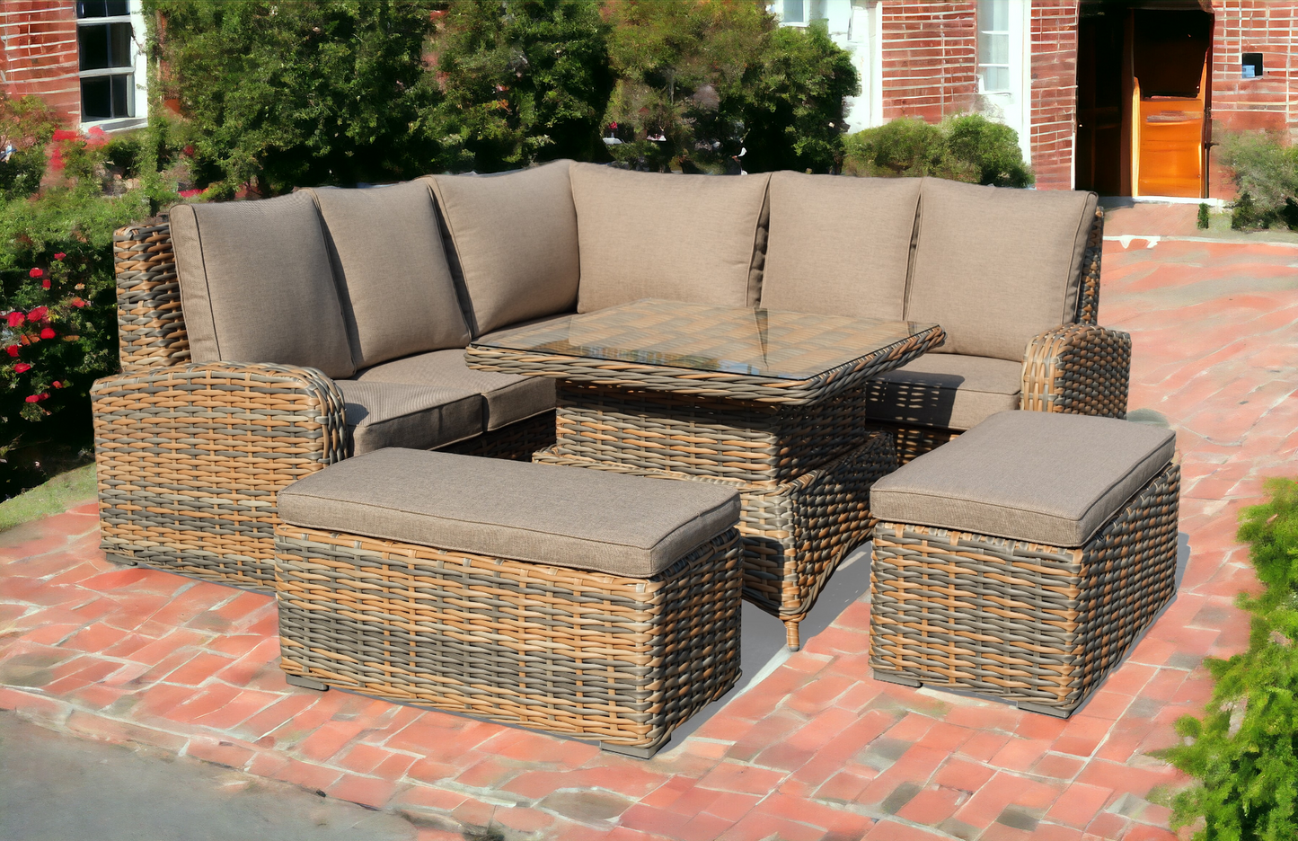 NEW Anna Rattan Brown Large Corner Sofa Set with Rising Table
