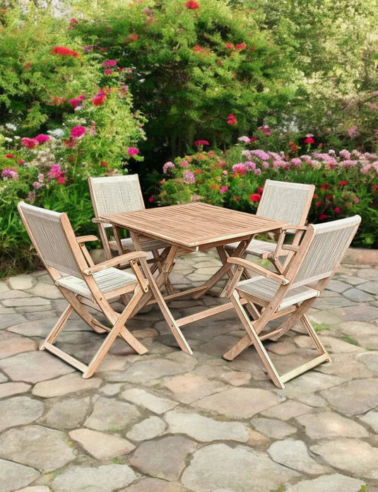 London 4 Seater Square Folding Set with London Rope Folding Armchairs