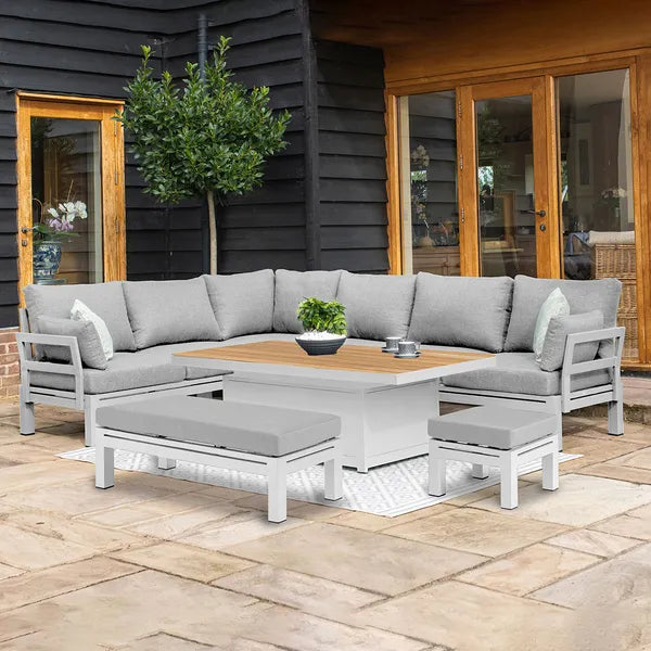 Oslo Large Aluminium Corner Group with Rising Table - White