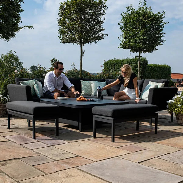 Outdoor Fabric Pulse Left Handed Corner Dining Set with Rising Table - Flanelle