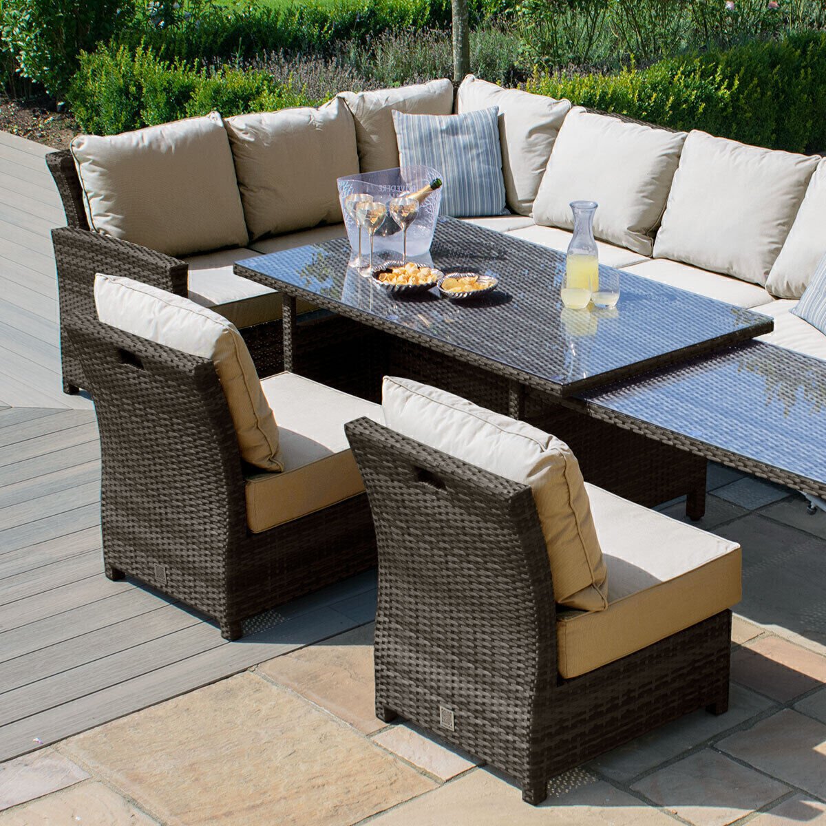 Homeflair - Extending Kingston Rattan Corner Dining Set – Brown