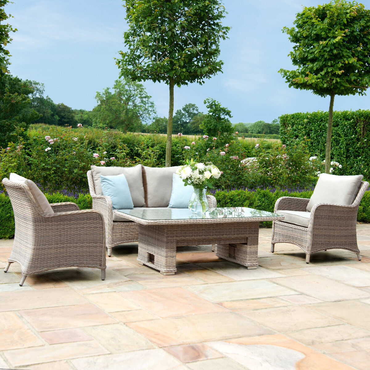 Homeflair – Cotswold Sofa Rattan Dining Set w/ Rising Table