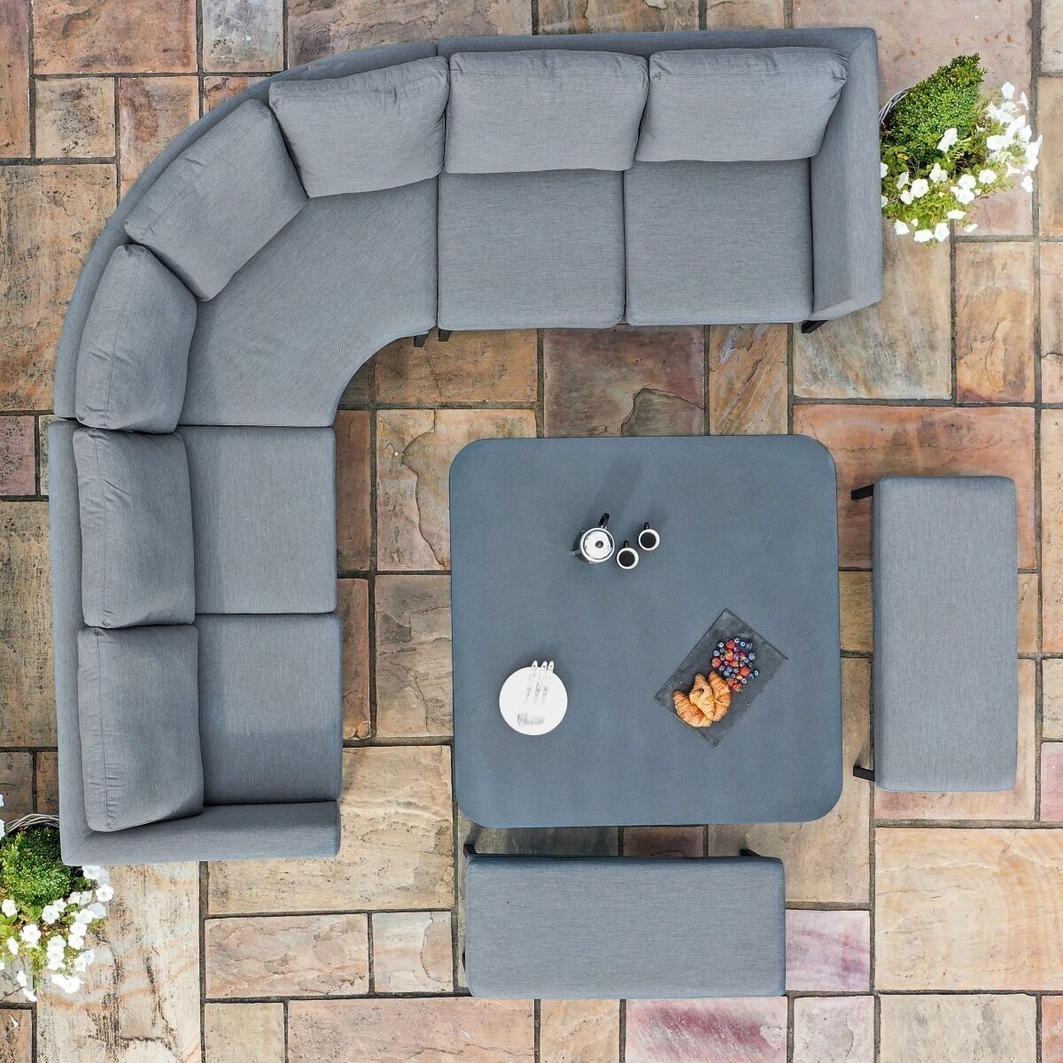 Homeflair – Outdoor Fabric Pulse Deluxe Square Corner Simple Dining Set
