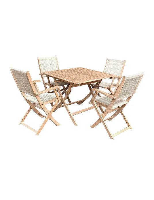 London 4 Seater Square Folding Set with London Rope Folding Armchairs