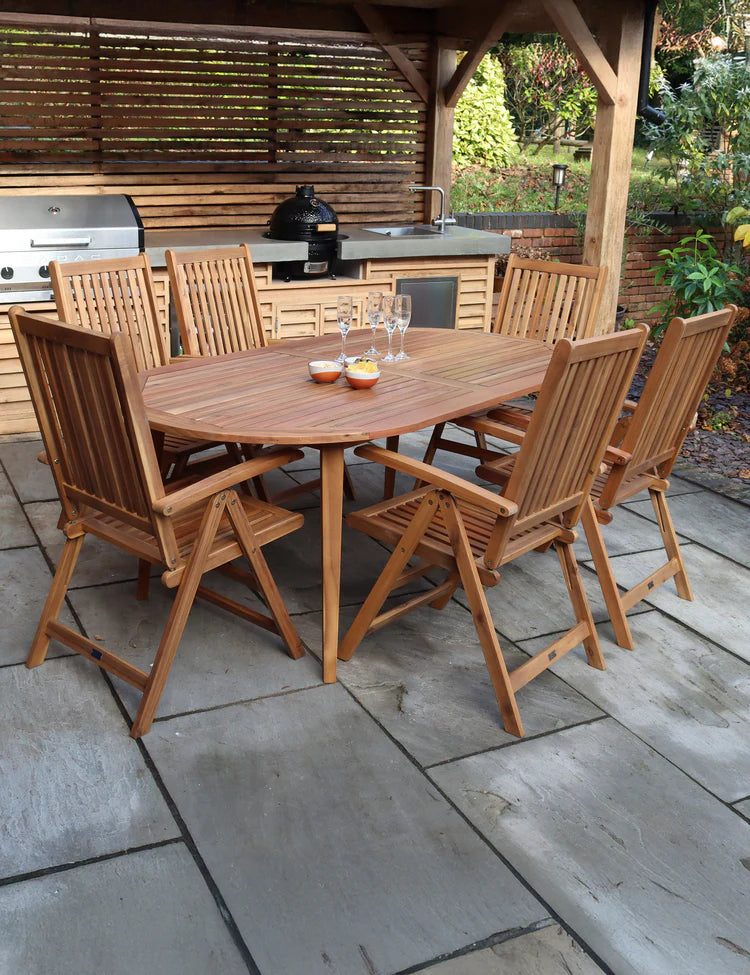 Ellipse 6 Seater Dining Set with Manhattan Recliner Armchairs