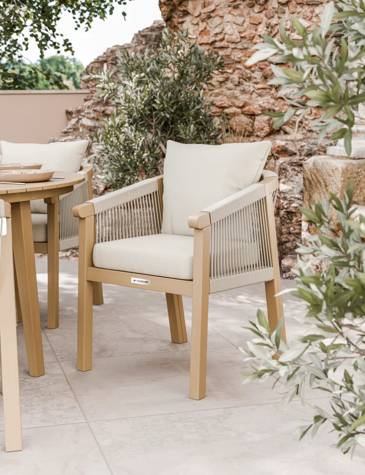 Roma 6 Seater Round Sunray Dining Set with Black Granite Insert and Deluxe Rope Chairs