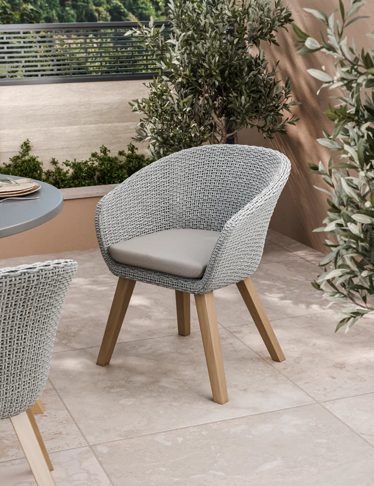 Luna 4 Seater Round Concrete Dining Set with Sol Rattan Dining Chairs