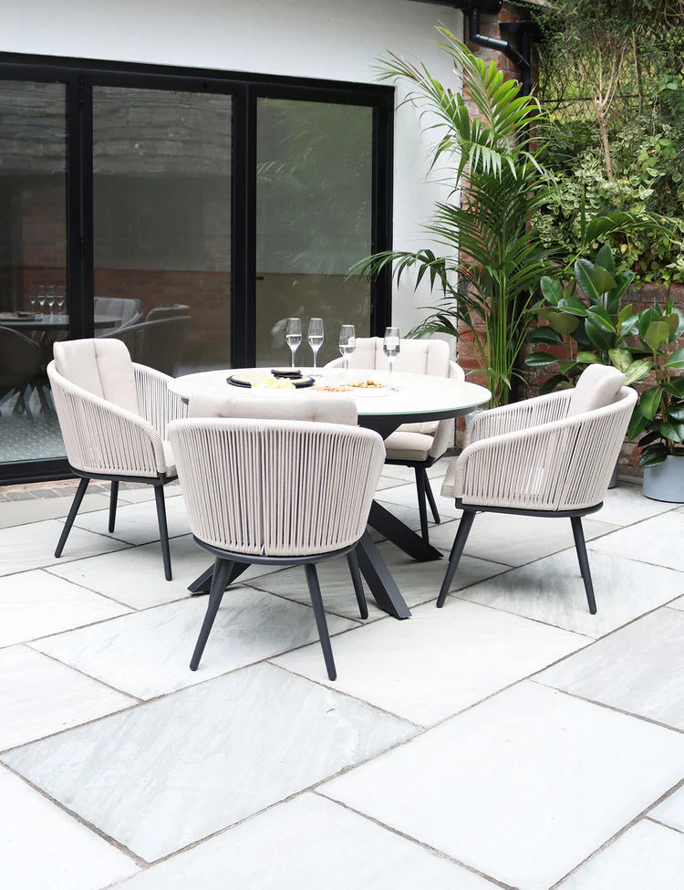 Bali 4 Seater Round Ceramic Glass Dining Set with Bali Rope Chairs