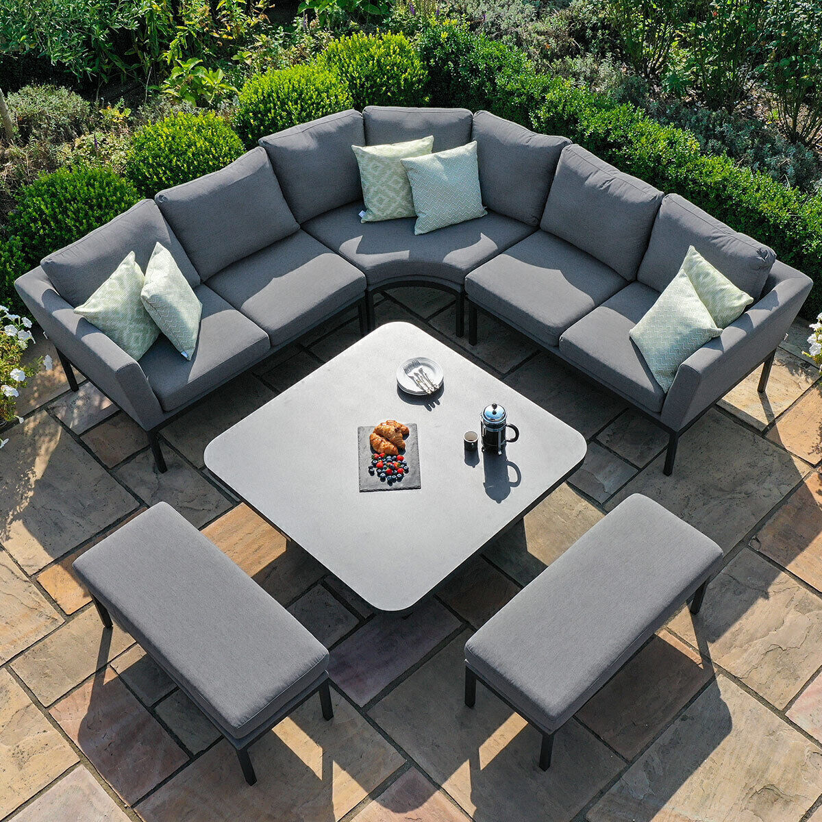 Homeflair – Outdoor Fabric Pulse Deluxe Square Corner Simple Dining Set