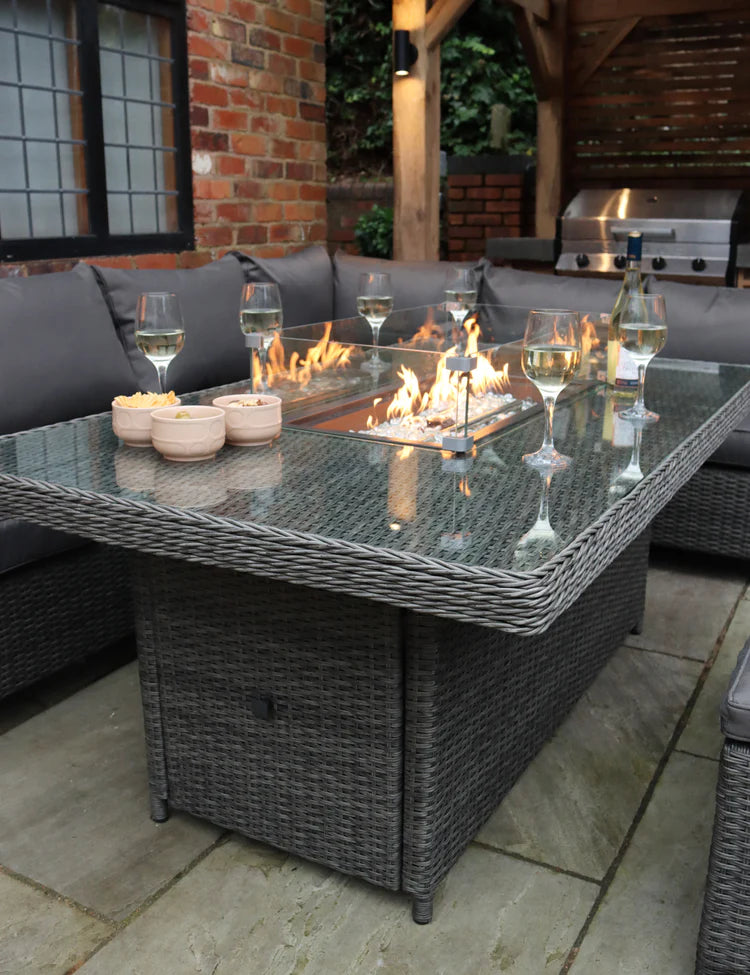 Paris 8 Seater Deluxe Modular Corner Dining & Lounging Set with Rectangular Fire Pit Table