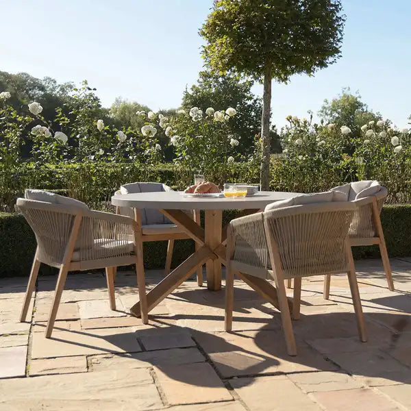 Homeflair - Martinique Rope Weave 4 Seat Round Dining Set