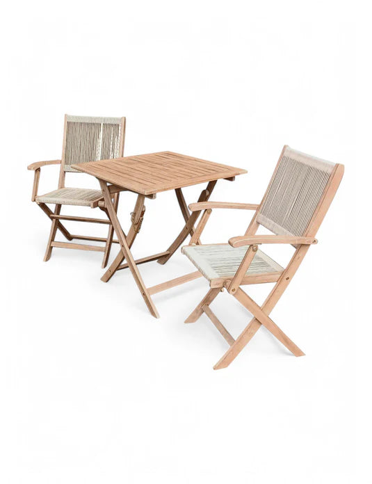 London 2 Seater Square Folding Bistro Set with London Rope Folding Armchairs