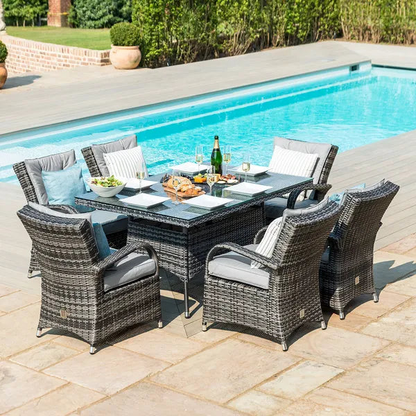 Texas 6 Seat Rectangular Rattan Dining Set with Ice Bucket - Grey