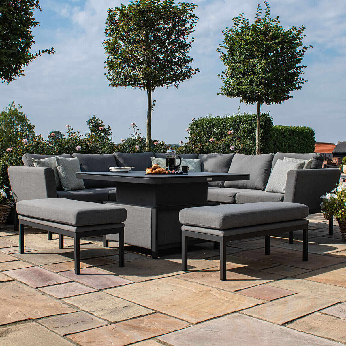 Homeflair – Outdoor Fabric Pulse Deluxe Square Corner Simple Dining Set