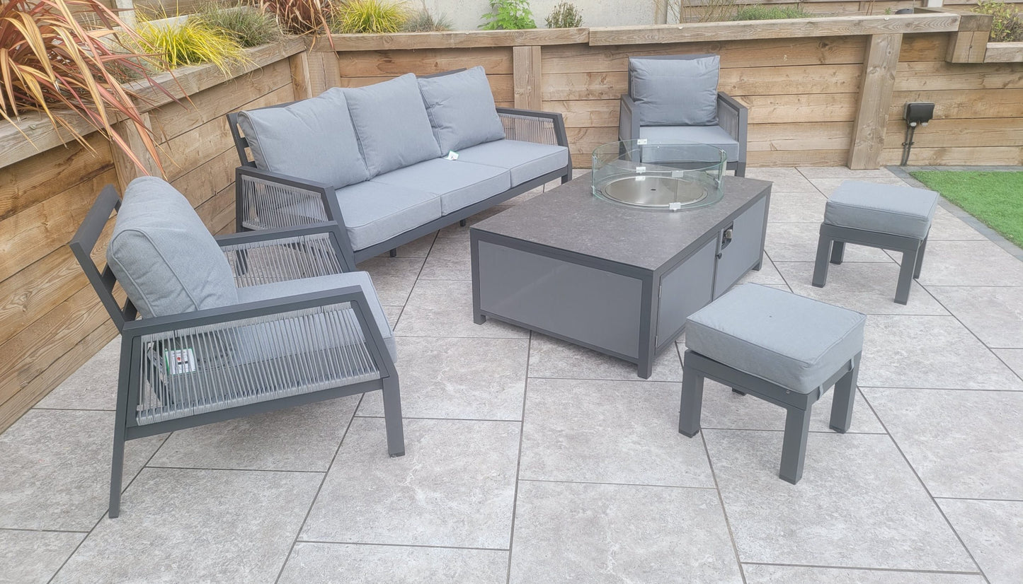 Bettina 3 Seater + 2 Armchairs + 2 Stools with Firepit Table | Bett0427
