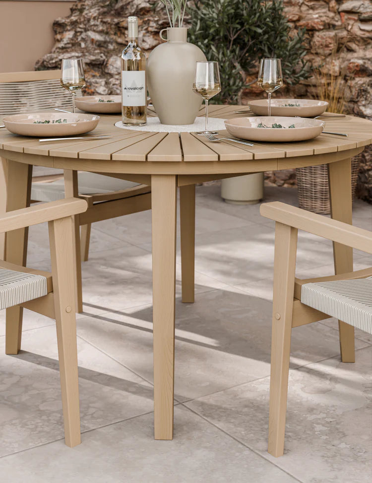 Luna 4 Seater Round Concrete Dining Set with Roma Rope Stacking Chairs