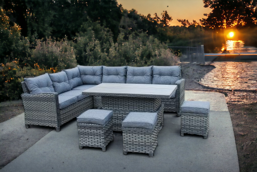 Rattan Kingston Grey Dining Corner Sofa + Lift Table set | King150G
