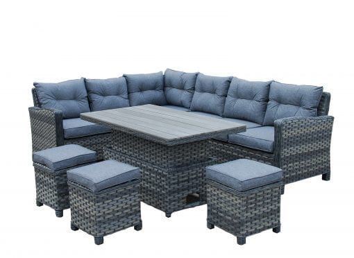Rattan Kingston Grey Dining Corner Sofa + Lift Table set | King150G