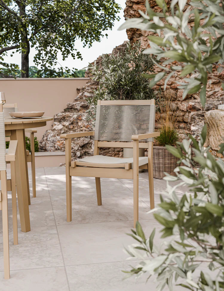 Luna 4 Seater Round Concrete Dining Set with Roma Rope Stacking Chairs