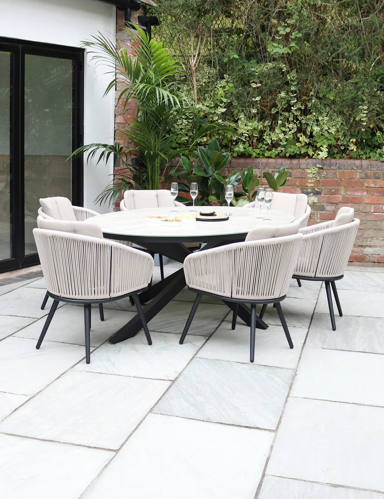 Bali 6 Seater Ellipse Ceramic Glass Dining Set with Bali Rope Chairs