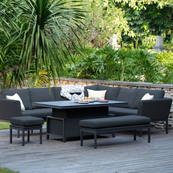 Outdoor Fabric Pulse Left Handed Corner Dining Set with Rising Table - Flanelle