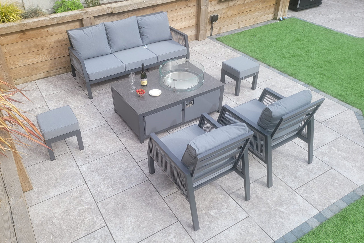 Bettina 3 Seater + 2 Armchairs + 2 Stools with Firepit Table | Bett0427