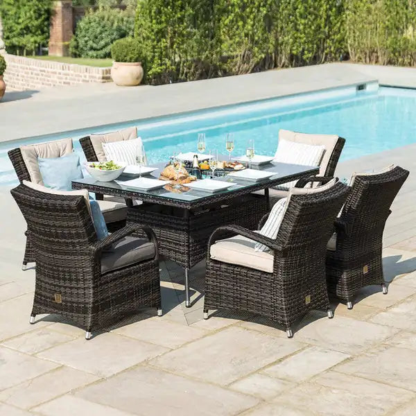 Texas 6 Seat Rectangular Rattan Dining Set with Ice Bucket - Grey