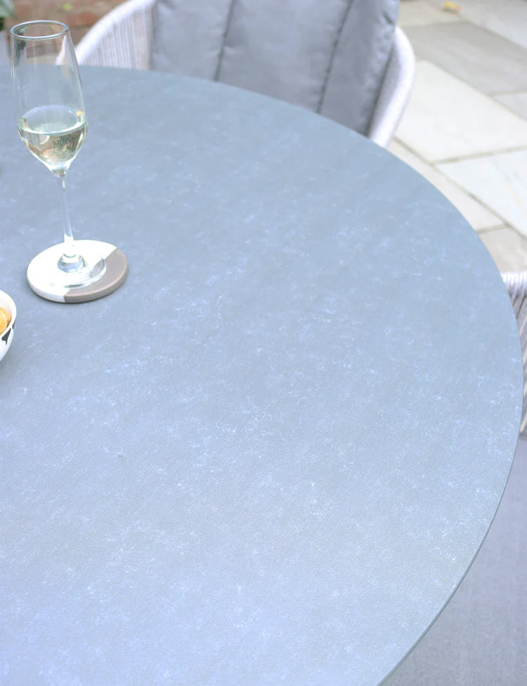 Aspen 4 Seater Round Ceramic Glass Dining Set with Aspen Rope Chairs