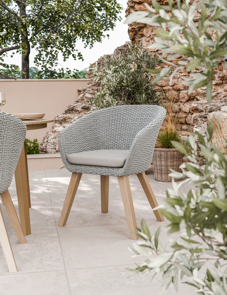 Roma 4 Seater Round Sunray with Terrazzo Insert Dining Set with Sol Dining Chairs