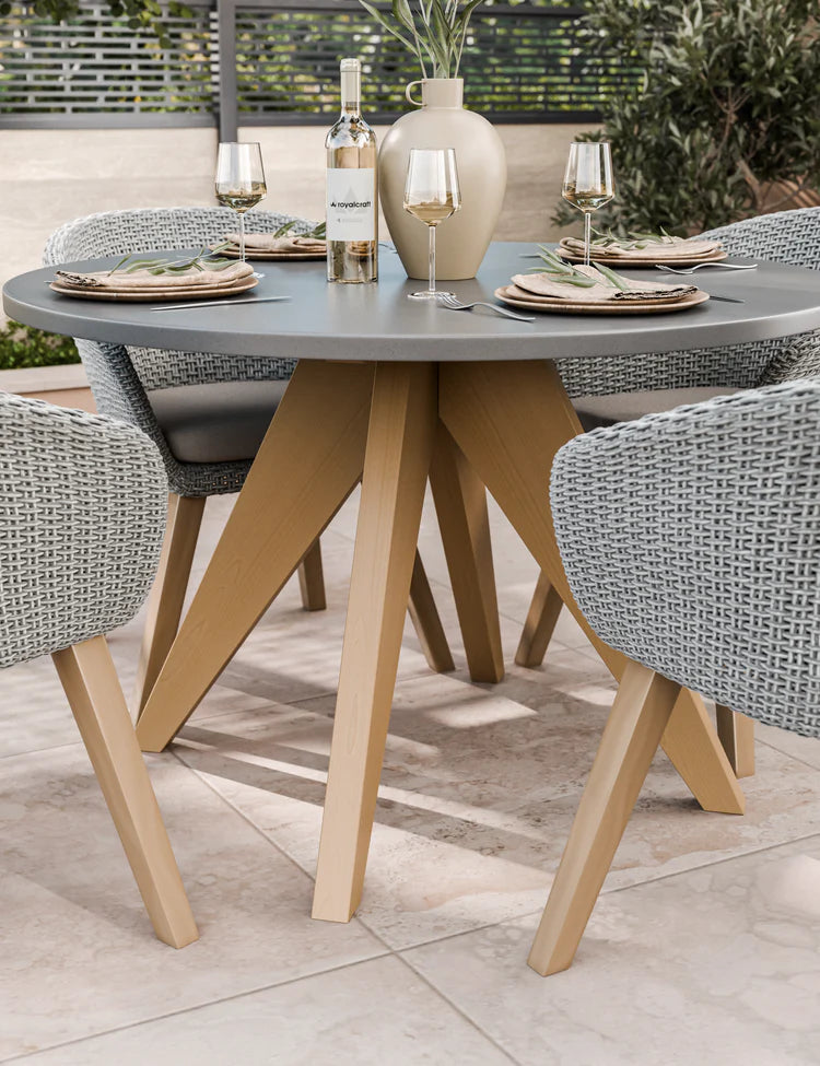 Luna 4 Seater Round Concrete Dining Set with Sol Rattan Dining Chairs