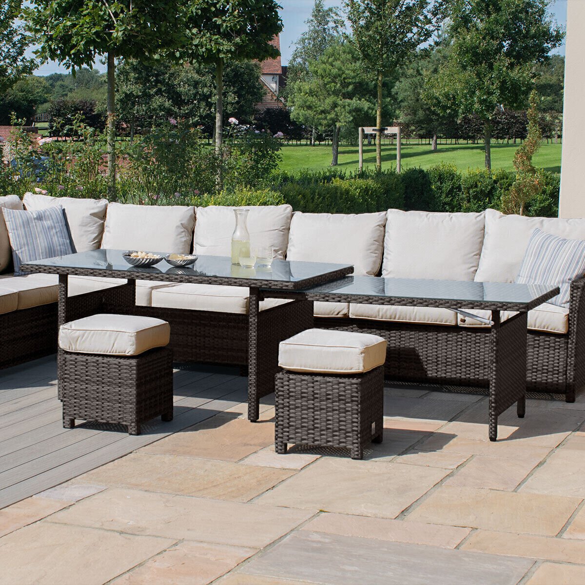 Homeflair - Extending Kingston Rattan Corner Dining Set – Brown