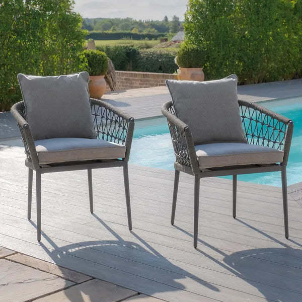 Monaco Rope Weave Pair of Dining Chairs - Cool Linen